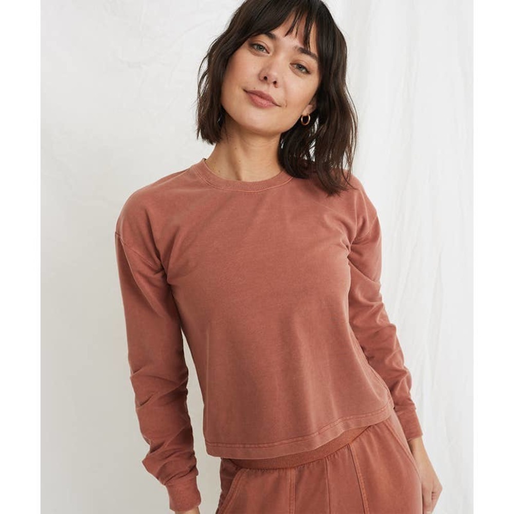 Marine Layer Tate Crop Sweatshirt Long Sleeve Backed Clay Women's Size XL NWT
